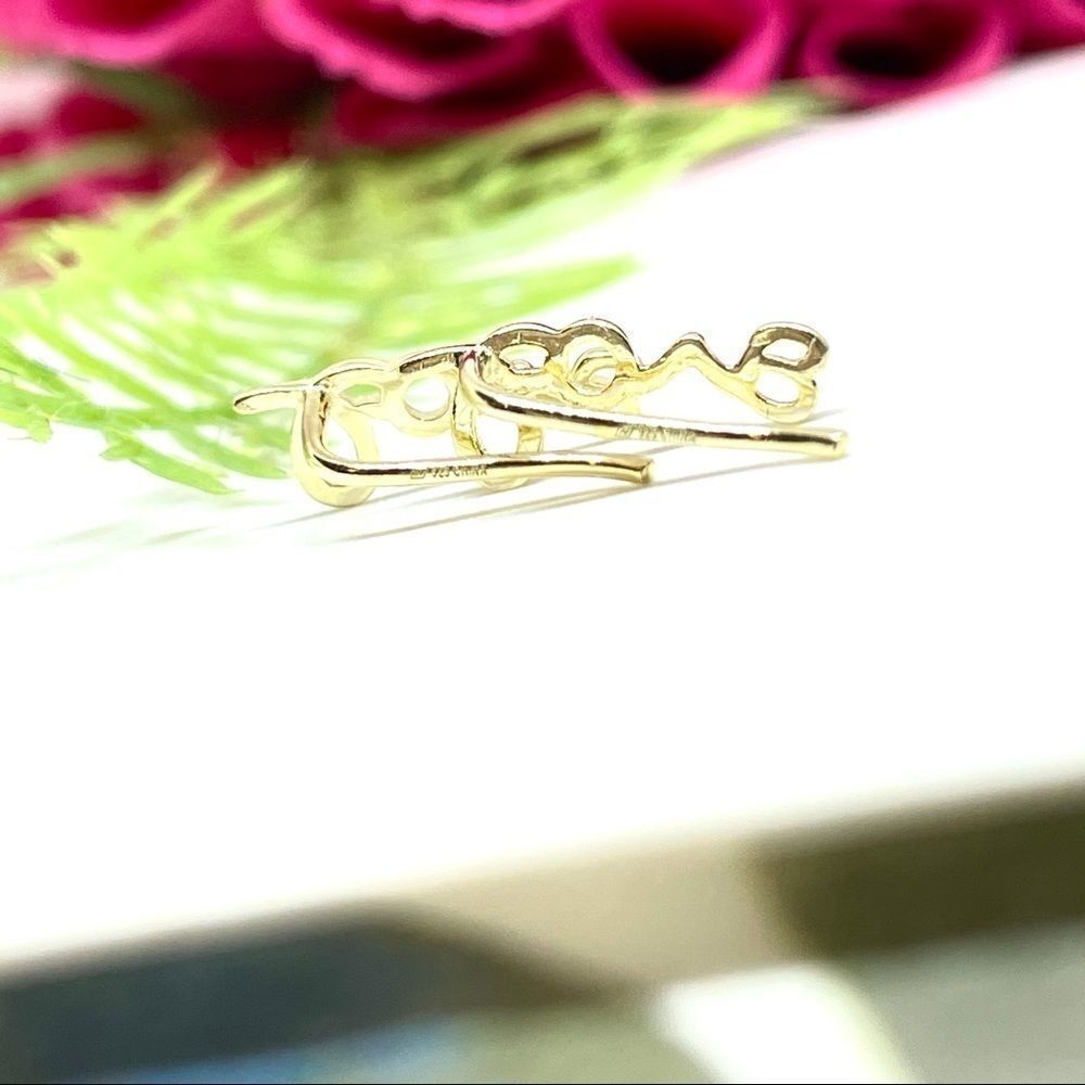 NEW⚜️14K STERLING SILVER “LOVE” Script Earrings - Picture 8 of 13